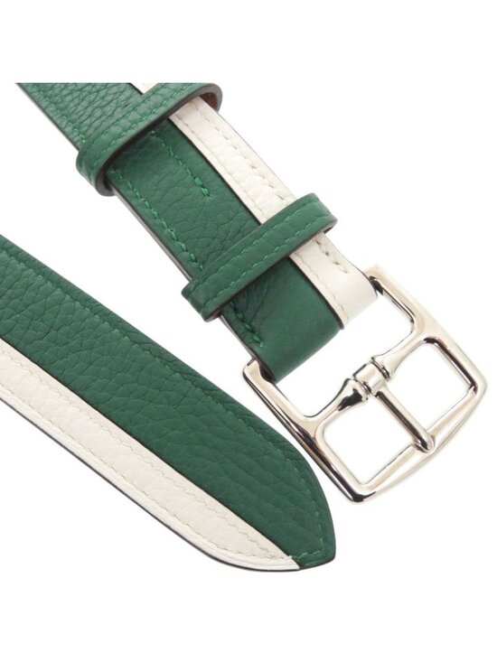 Hermes Etriviere Leather Bicolor Green White Silver Belt main image 3
